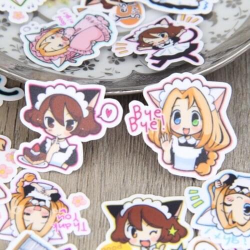 40 / Cute hand-painted cartoon maid figure homemade 2018 sticker refrigerator luggage cart refrigerator DIY home decoration