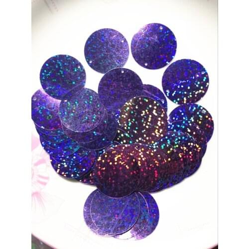 50g Large Round Sequins 30mm PVC Sequin Flat Round Paillette Hologram Sequins Decoration 2 Side Holes Laser Light Purple