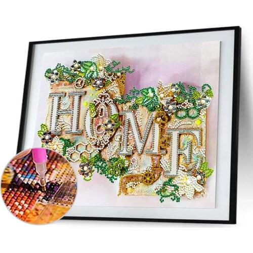 5D DIY Partial Special Drill Diamond drawing HOME 4-Letter Word Resin Rhinestone Mosaic Wall Art Picture Kit Home Decoration