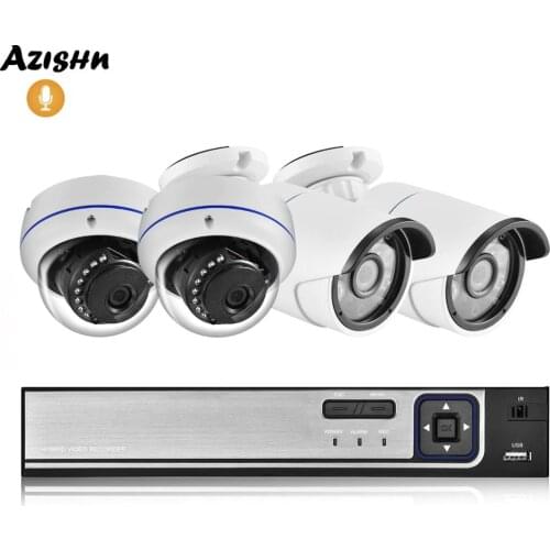 AZISHN 4CH 5.0MP POE NVR CCTV Security System HD 5MP H.265 Audio Record IR Metal Casing IP Camera Video Surveillance Kit ONVIF