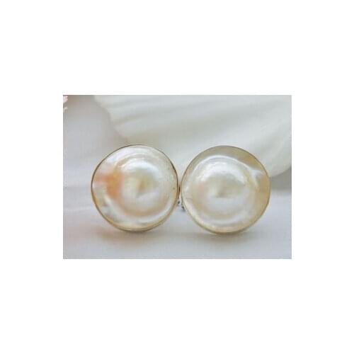 FREE SHIPPING>>> shitou 00390 Rare nature 21mm white south sea mabe hope pearl earring