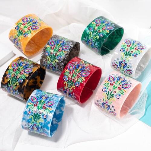 Colorful Flowers Bracelets Women Fashion Acetate Acrylic Bangles Accessories Tortoiseshell Girls Surf Wrist Jewelry Wholesale