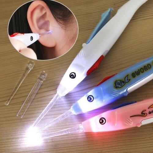 Baby Ears Cleaning Spoon Fish Shape LED Flash Lighting Kids Earwax Digging device ear massage luminous Random Colors NBB0230
