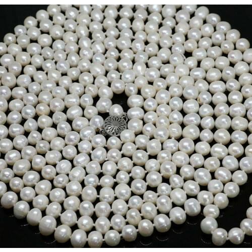 Long 50" 8-9mm Natural White Akoya Cultured Pearl Beads Hand Knotted Necklace