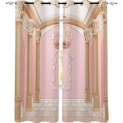 Palace Chandelier Pillar Pink Candle Window Curtains LivingRoom Kitchen Curtains Left and Right Biparting Open