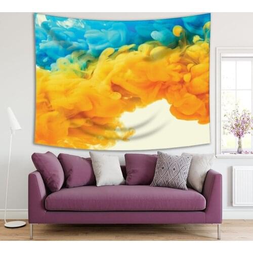 Tapestry Paint Ink in Flowing Water Bright Colors Liquid Dye Abstract Contemporary Artwork Blue Yellow