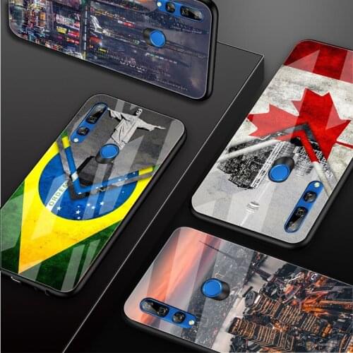 City with flag Tempered Glass Phone Case For Huawei honor 8X 9 10i 20i 20Lite 20Pro 30 Pro Cover Shell