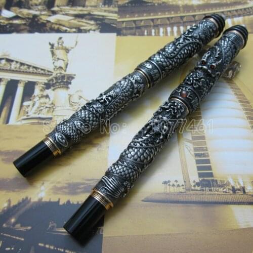 2PCS Jinhao Chinese "double Dragons Playing With The Pearl" and Guta Fountain Pen and ball pen Gold White Silver Optional J5KL9