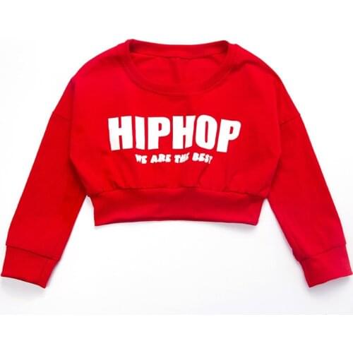 Girls Short Pullover Dancing Jackets Long Sleeve Hip Hop Clothing Casual Cropped Sweatshirt Tops Kids Ballroom Dancing Clothes