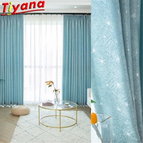 Lovely Grey Star Jacquard Curtains for Living Room Pink/Blue Blackout Star Window Drpaes for Bedroom Customizable W-HM370*30