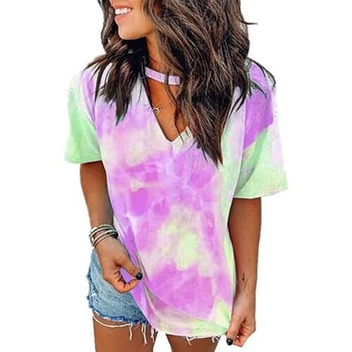 Summer Women Sexy Tie-Dye Tops Printed Short T-shirt Short Sleeve T-shir Streetwear