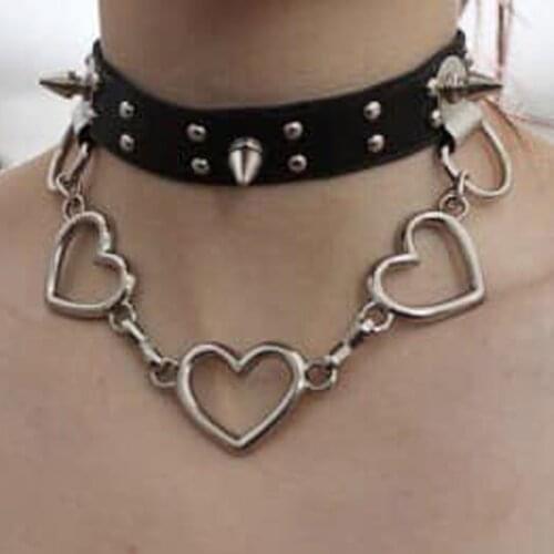 Cute Harajuku Black Choker Punk Gothic Link Heart Chain Metal Collar Necklace