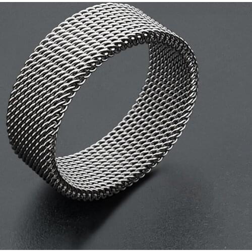 Mesh Belt Ring For Men Stainless Steel Black Color Mesh Cell Wedding Ring Punk Fashion Jewelry Deformable Ring Chistmasday Gift