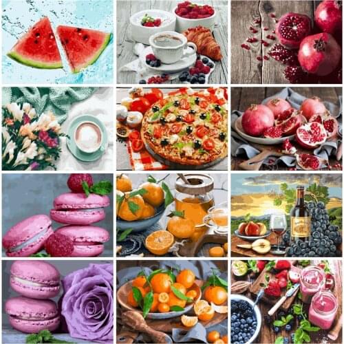 EverShine Painting By Numbers Food DIY Oil Painting By Numbers Art Fruit Drawing Canvas Wall Set Restaurant Decoration