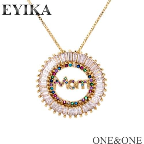 EYIKA Bohemian Beach Pendant Round/Cross/Mom Letter necklace colorful filled cubic zirconia Fashion Women CZ Jewelry wholesale