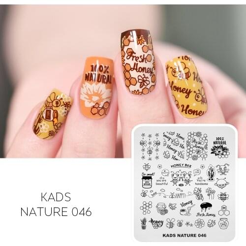 Nail Stamping Plates Rectangle Cute Bee Honey Image Nail Stamp Template Stainless Steel Nail Art Stencil for Printing Tools