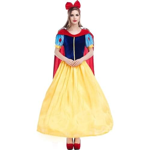 Halloween Princess And Dwarf Costume Fairy Tale Queen Cosplay Adult Women Gown Robe Ball Dress Long Cloak Outfit For Girls