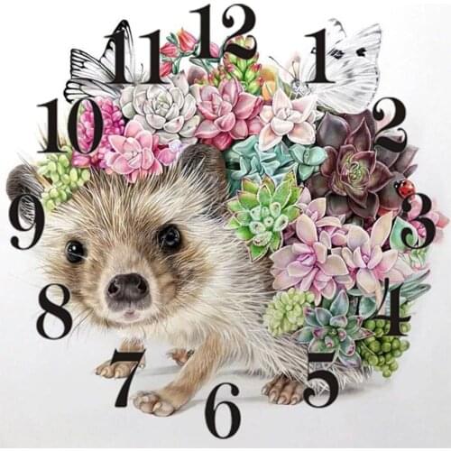 Full Square/Round 5D Diamond Painting Kit With Clock Mechanism Cross stitch Diamond Embroidery Mosaic Hedgehog Mouse Gift