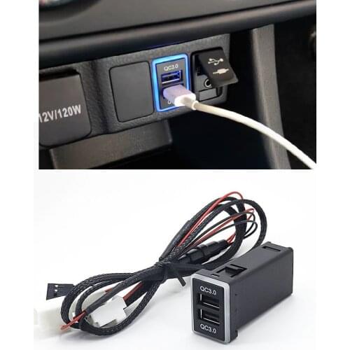 QC 3.0 For Toyota Corolla Camry Prado USB Port Car Phone Charger Blue LED Light Quick Charging Adapter with Cable