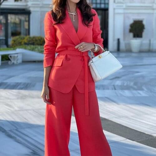 RMSFE 2021 Women Fashion Temperament Celebrity Leisure Long Sleeve Suit Wide Leg Pants Two-Piece Set