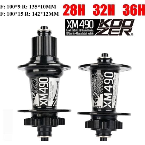 Koozer XM490 Hubs 4 Bearing MTB Mountain Bike Hub Rear 10*135mm QR 100*15 12*142mm Thru 28/32/36 Holes Disc Brake Bicycle Hub