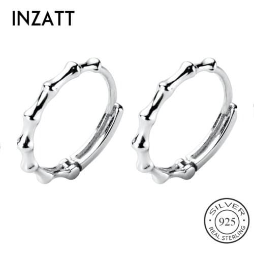 INZATT Real S925 Sterling Silver Geometric Round Hoop Earrings Minimalist Bamboo Knot Unique Style For Women Fine Jewelry Gift
