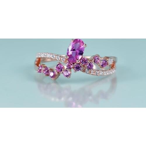 GEMS BEAUTY Rose Gold Filled Sterling Silver Rings Twisted Oval Cut Lab Pink Sapphire Handmade Rings For Women Romantic Gift