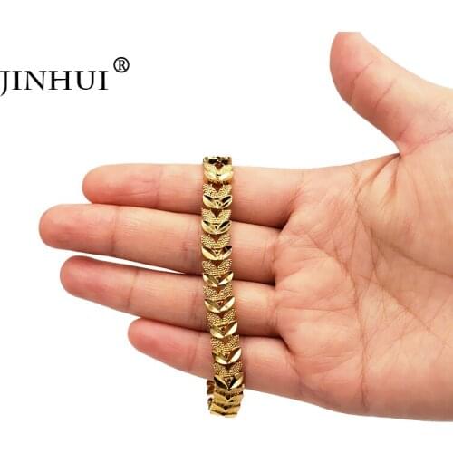 Jin Hui Fashion New African Gold color Leaves Bracelet Women Party Ornament Luxury Gifts for Friends Dubai Bangle Jewelry