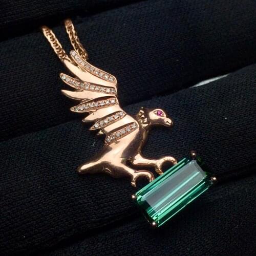 Fine Jewelry Real 18 K 100% Natural Green Tourmaline 3.6ct Brazil Origin Diamonds Gemstone Diamond Womens Pendants Necklaces