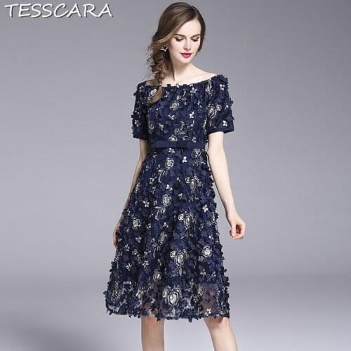 TESSCARA Women Summer Elegant Dress Festa Female High Quality Fashion Designer Party Vestidos Vintage Retro Office Robe Femme