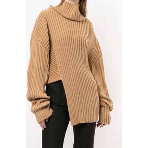 Winter Irregular Design 11.17 Turtleneck Long Sleeve Cashmere Sweater Women Fashion Comfortable Pullover Three Color