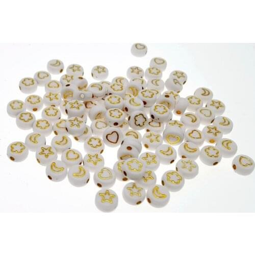 100pcs/Lot Mixed Letter AcrylicMoon Five Flower Love Round Flat Alphabet Loose Spacer Beads For Jewelry Making Diy Bracelet Nec