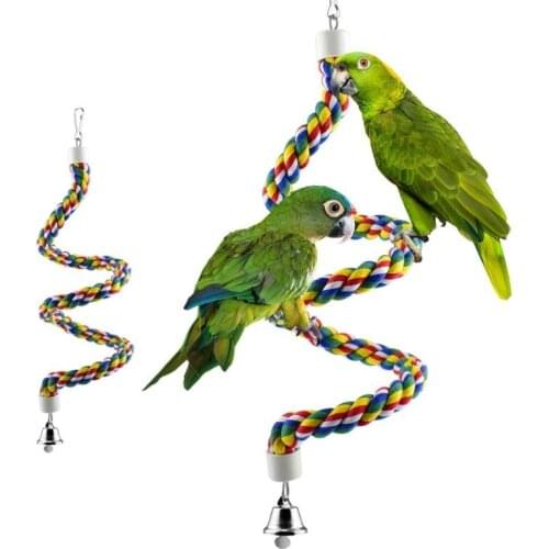 2 Pcs/set Bird Perches Wood Stand Playground Paw Grinding Rope Parrot Cage Climbing Ropes Swing Spiral Standing Toy