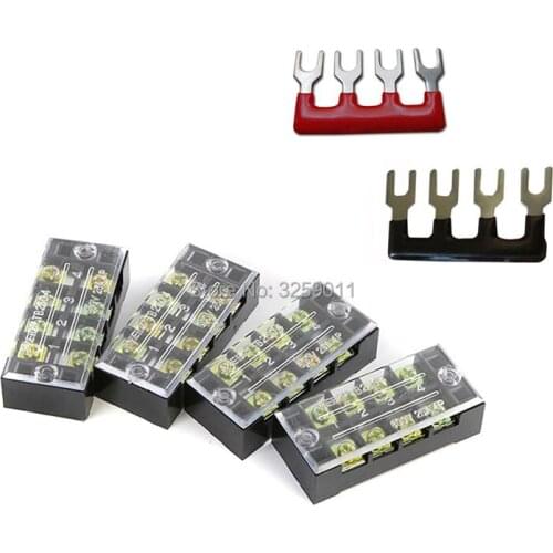 5PCS Dual Row 4 Position Screw Terminal Strip 600V 25A 400V 25A 4 Positions Pre Insulated Terminal Barrier Strip Red Black 10PCS