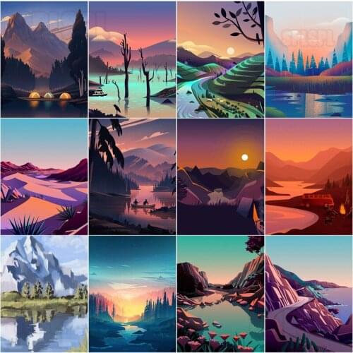 5D Diamond Painting Decor Hand-Painted Color Landscape Oil Painting Desert Mountain Lake Hills Bedroom Corridor Hall Decor Mural