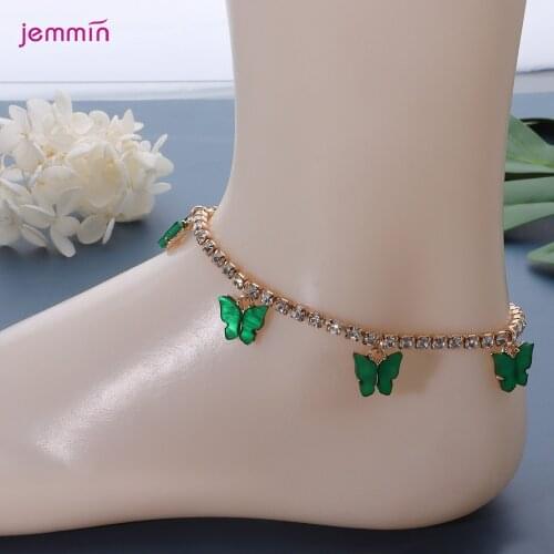 Butterfly Gold Crystal Anklet Bracelet For Women Girls Party 925 Sterling Silver Trendy Jewelry Wholesale