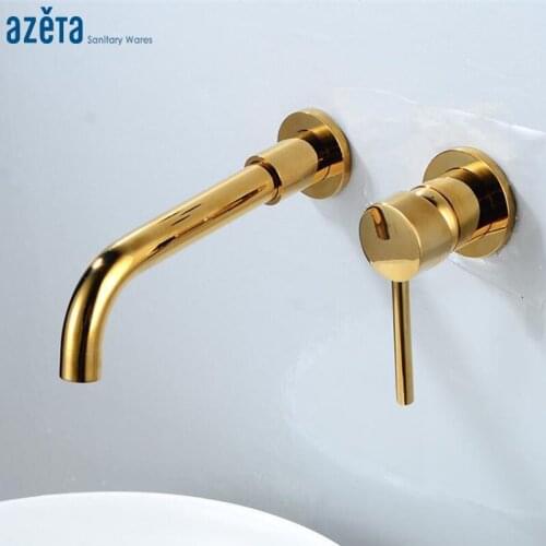 AZETA Wall Mounted Single Lever Basin Faucets Bathroom Gold Brass Washbasin Tap Rotatable Hot Cold Water Basin Mixer MK1906G