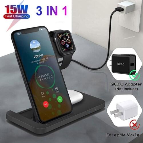 Folding 15W Qi Wireless Charger Desktop 3 in 1 Fast Chargers for iPhone Samsung Xiaomi Fast Phone Charging Pad Dock Quick Charge