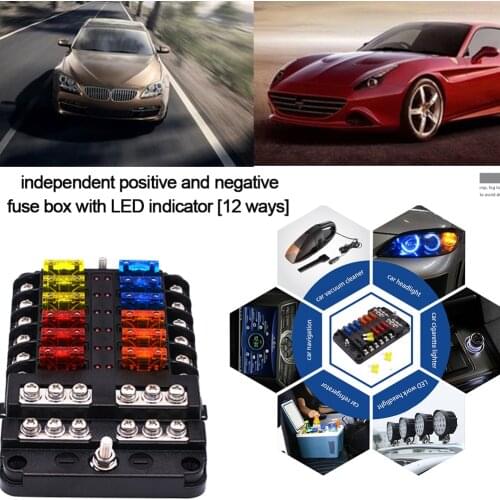 Independent Positive And Negative 12 Ways Fuse Box Fuse Block Set With LED Indicator For Auto Car Circuit Systems