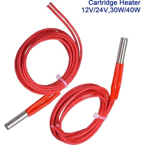 3D Printer Parts Cartridge Heater 12V 24V 40W 30W 6x20 Reprap Cable 100cm For J head Hotend V6 MK8 PT100 Heat Block