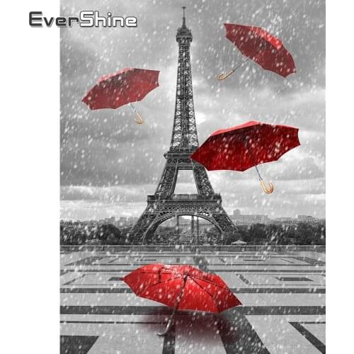 EverShine Full Square Diamond Embroidery Scenic Diamond Painting Tower Rhinestone Cross Stitch Mosaic Umbrella Decor For Home