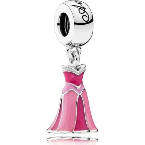 Hot sale 925 sterling silver pendant jewelry enamel beads princess dress charm fit Pandora bracelet fashion jewelry making gift