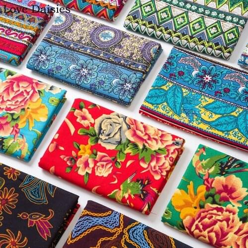 Cotton/Linen Ethnic African style Bohemian RetroTri angle flower fabrics for DIY APPAREL Dress Cushion sofa Tablecloth Decor
