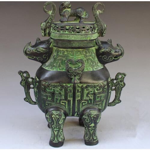 Chinese Bronze rhinoceros head beast head incense burner statue