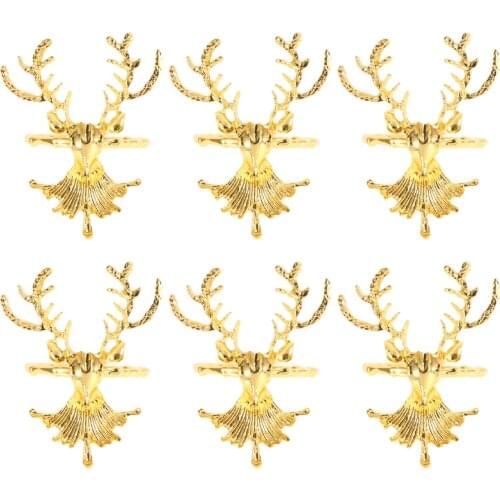 6pc Christmas Reindeer Head Napkin Rings Fashion Alloy Napkin Holders Napkin Buckles for Holiday Wedding Christmas Golden Silver