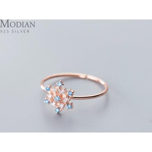 Modian Colorful Crystal Cute 3 Color Snowflake Authentic 925 Sterling Silver Ring for Women Free Size Ring Original Fine Jewelry