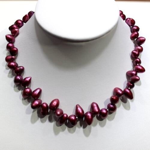 Red Bullet Head Freshwater Pearl Necklace Christmas Color 8x10mm-8x14mm 15INCH