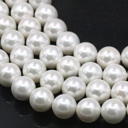 8mm 10mm Round White Natural Shell Pearl Loose Beads for Jewelry Making Finding Shells DIY Necklace Bracelet Finding 15inch A495