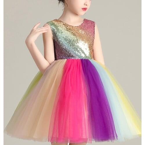 Flower Girls Dress Costumes Stitch Party Clothes Sequins Banquet Lace Gown Princess Summer Dress Children Tutu Dress