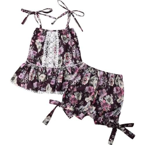 2019 Summer Toddler Baby Girl Clothe Flower lace Top+Shorts harness set Outfit Sunsuit Size 2-6Y